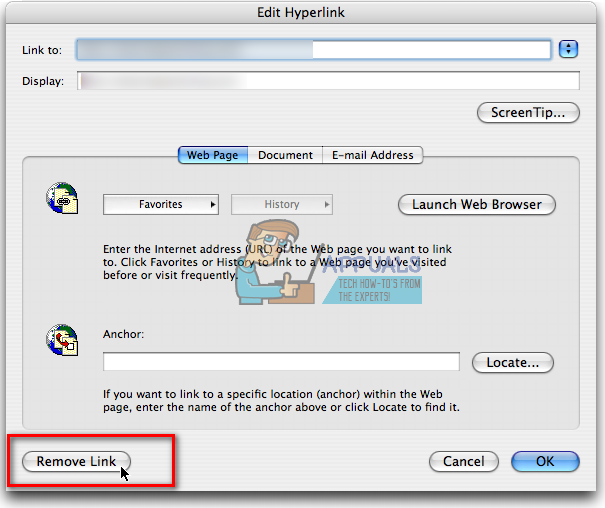 microsoft word remove hyperlink mac